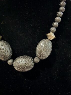 Textured Lava Bead Statement Necklace in Dark Gray